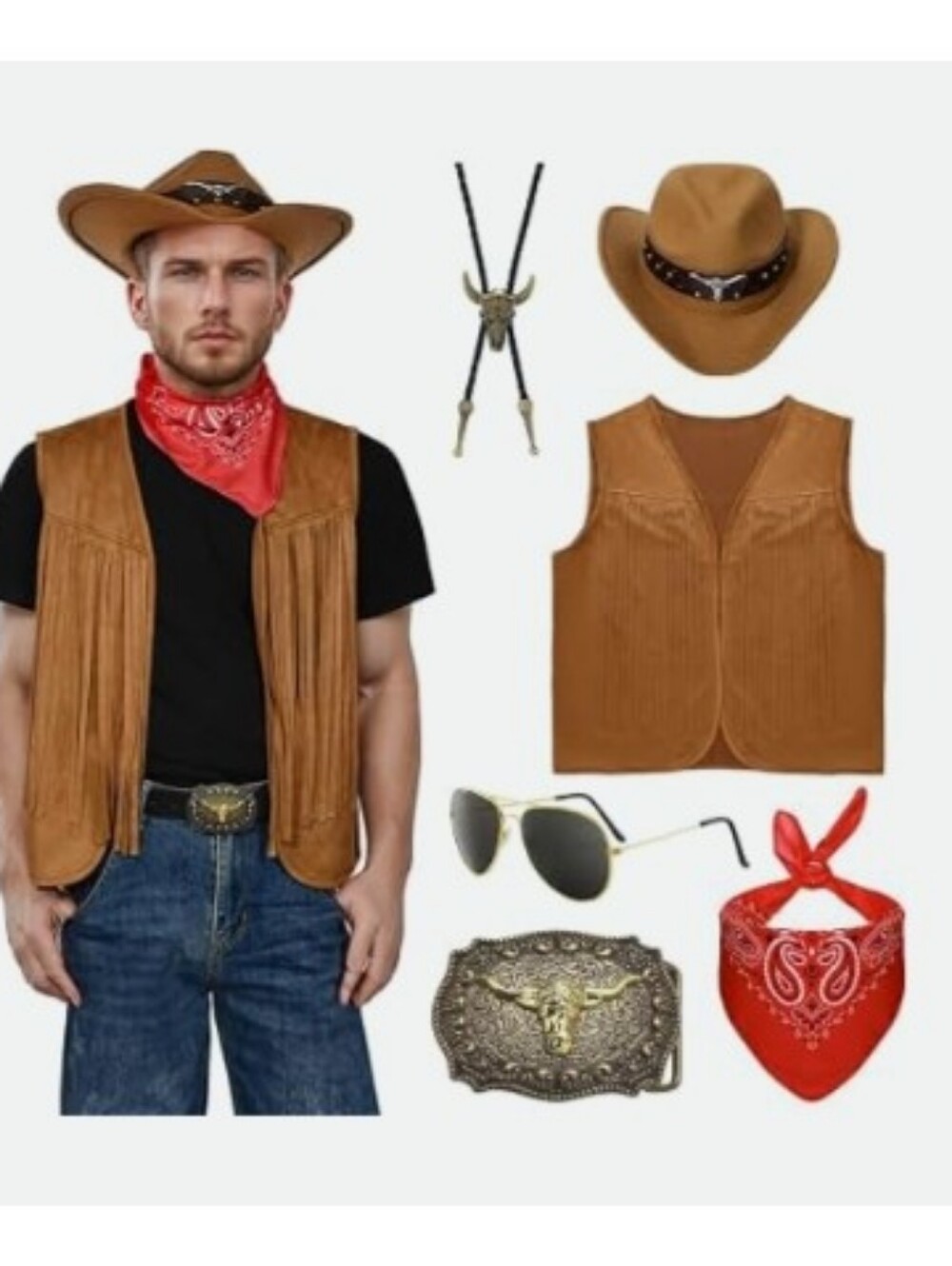 New 6 Piece Men's Western Cosplay Costume Set
